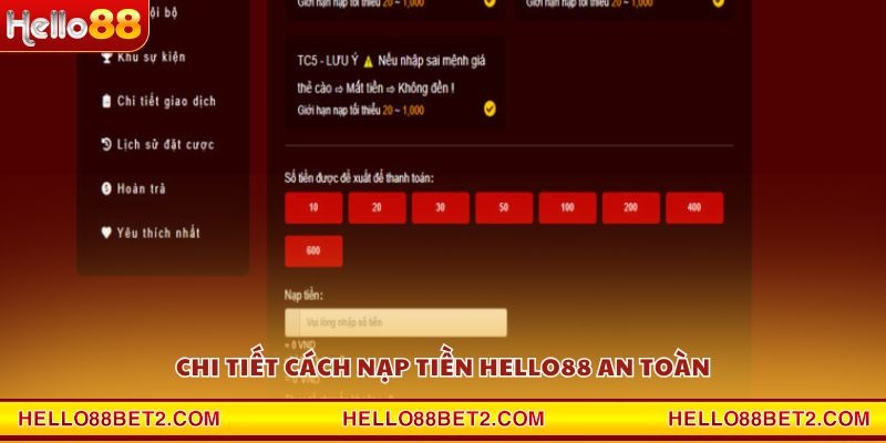 Chi tiết cách nạp tiền Hello88 an toàn